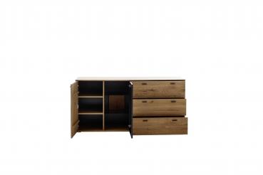 Sideboard ASSINI T01  1 Tür/1 Glastür/ 3 Schubkasten Balkeneiche/Wildeiche geölt / Anthrazit